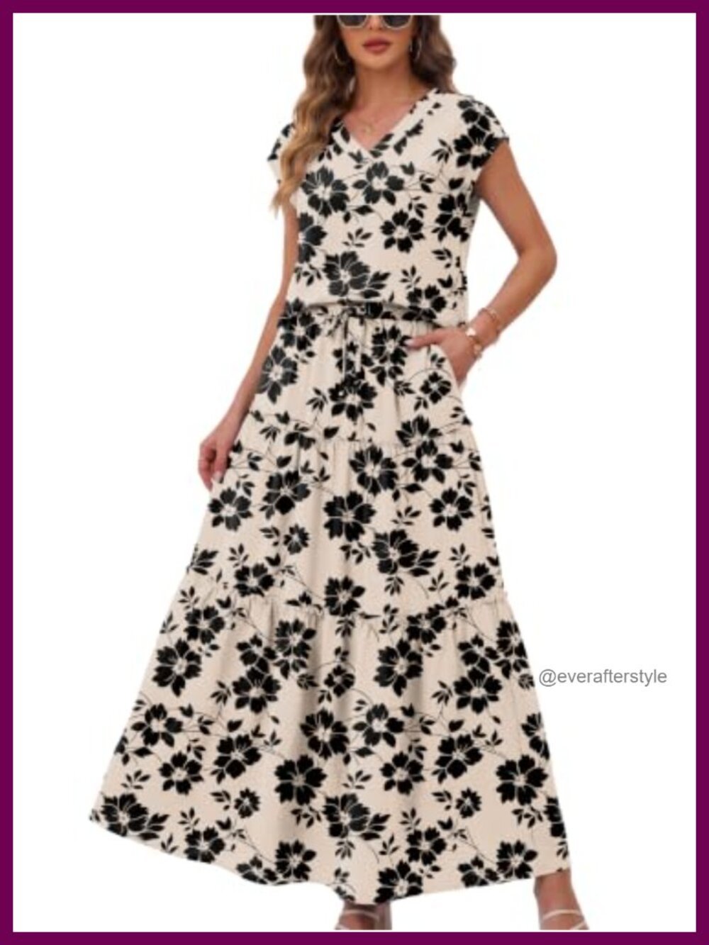 2 Piece Maxi Skirt Set V Neck Top Flowy Skirt Casual Office Outfit